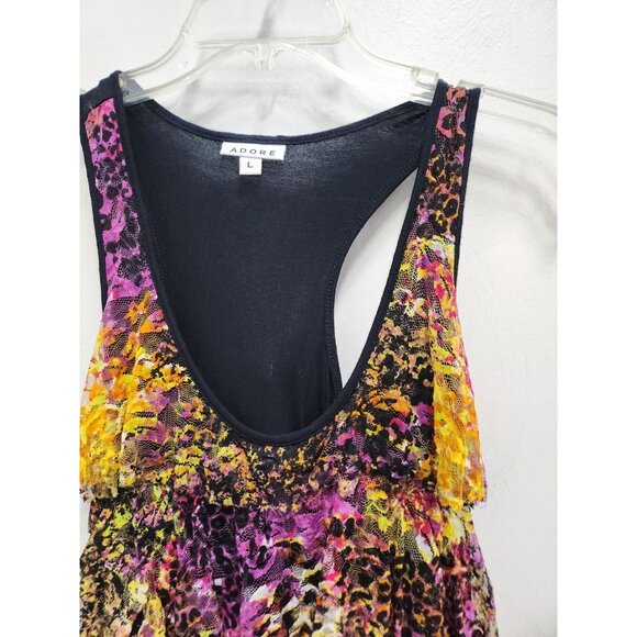 Adore Womens Tank Top Large Tiered Ruffle Lace Animal Print Grunge Whimsygoth - Picture 2 of 8